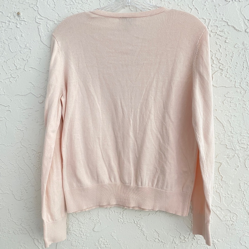LOFT Soft Girl Coquette Cardigan Sweater M Pink Pearl Rhinestone Embellished - Picture 2 of 7